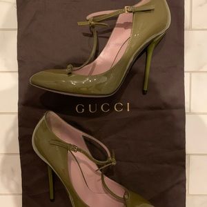 Gucci olive green vernice patent leather shoes